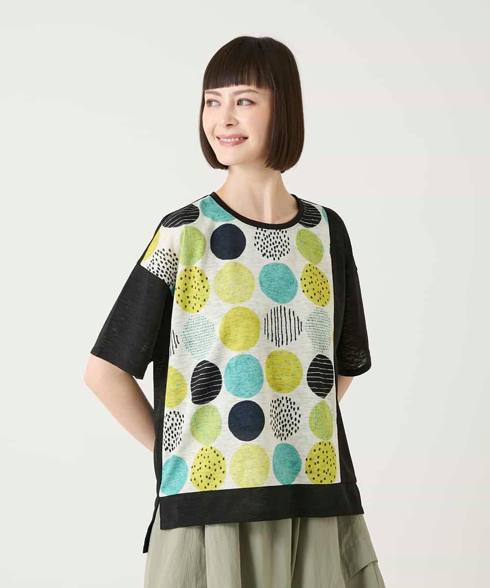 RBKGE35210 HIROKO BIS(ヒロコ ビス) カラフルパターンドットTシャツ /洗濯機で洗える アイボリー
