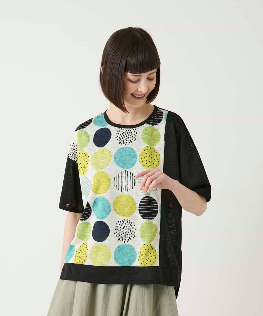 RBKGE35210 HIROKO BIS(ヒロコ ビス) カラフルパターンドットTシャツ /洗濯機で洗える アイボリー