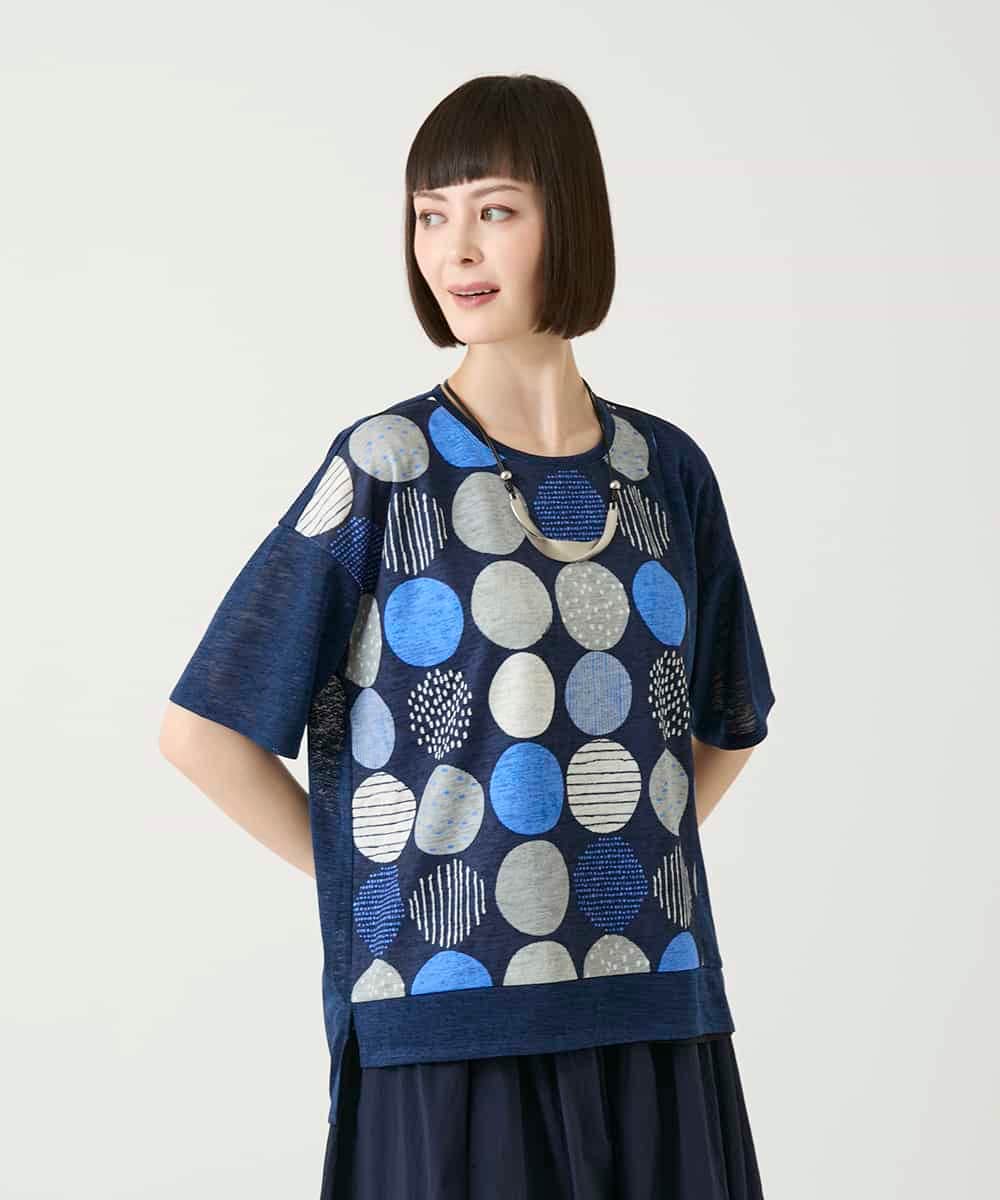 RBKGE35210 HIROKO BIS(ヒロコ ビス) カラフルパターンドットTシャツ /洗濯機で洗える アイボリー