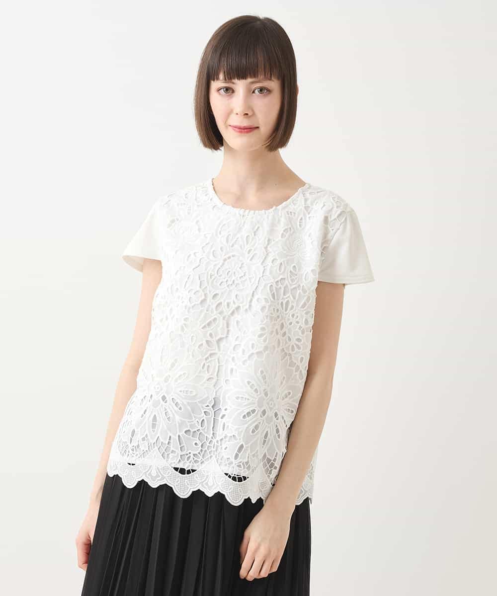 RBKHA15290 HIROKO BIS(ヒロコ ビス) フラワーデコ刺繍ブラウス /洗える ホワイト
