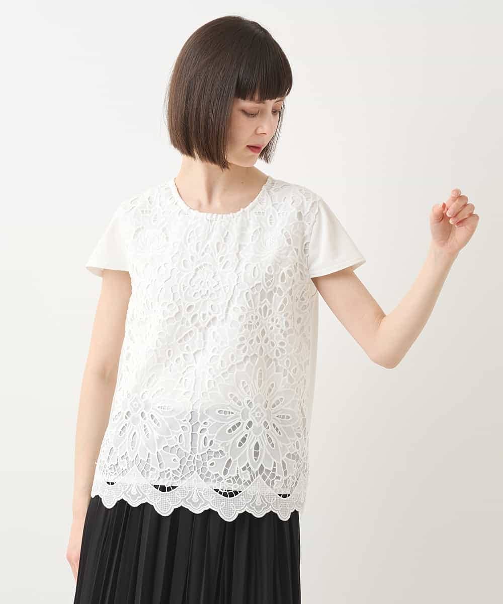 RBKHA15290 HIROKO BIS(ヒロコ ビス) フラワーデコ刺繍ブラウス /洗える ホワイト
