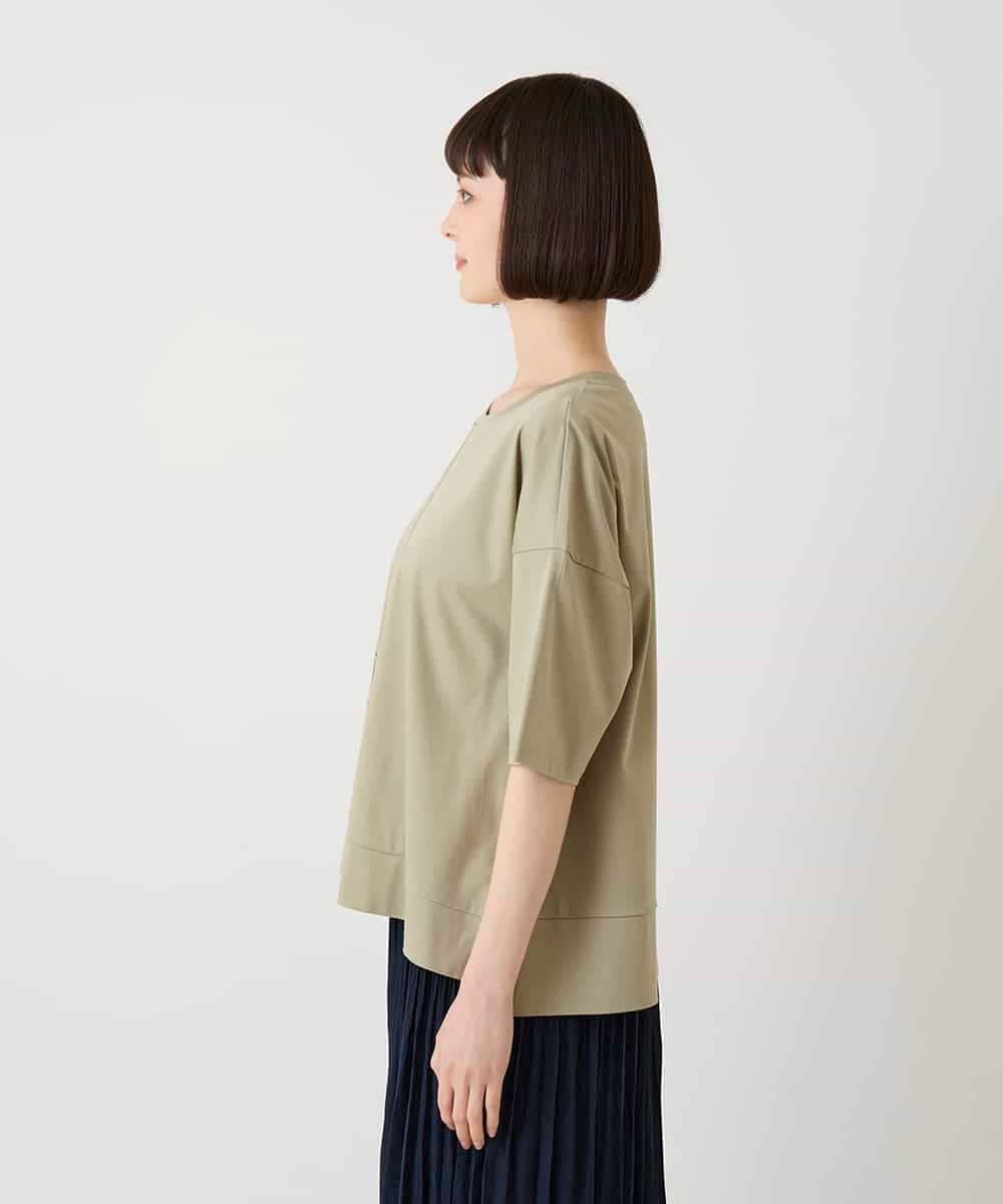 RBKIE10190 HIROKO BIS(ヒロコ ビス) 【接触冷感】ミシンステッチボクシーシルエットTシャツ /洗える カーキ