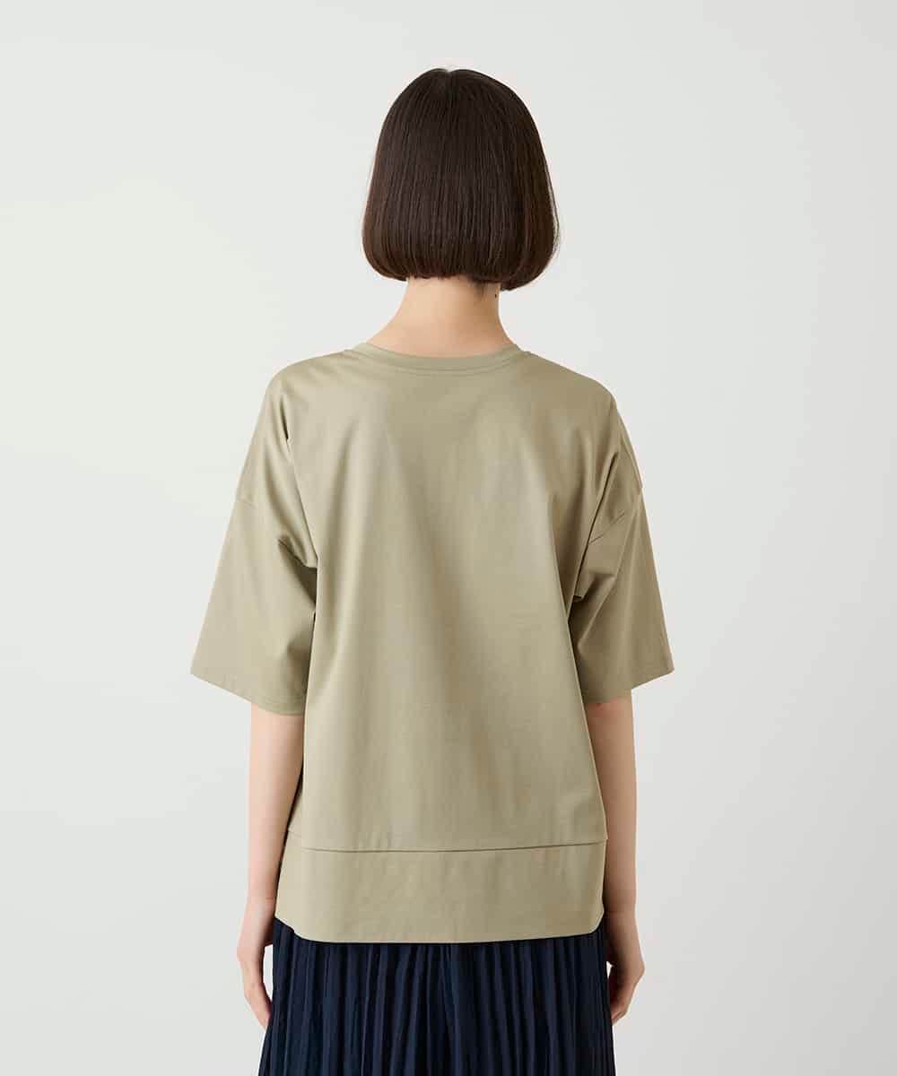 RBKIE10190 HIROKO BIS(ヒロコ ビス) 【接触冷感】ミシンステッチボクシーシルエットTシャツ /洗える カーキ