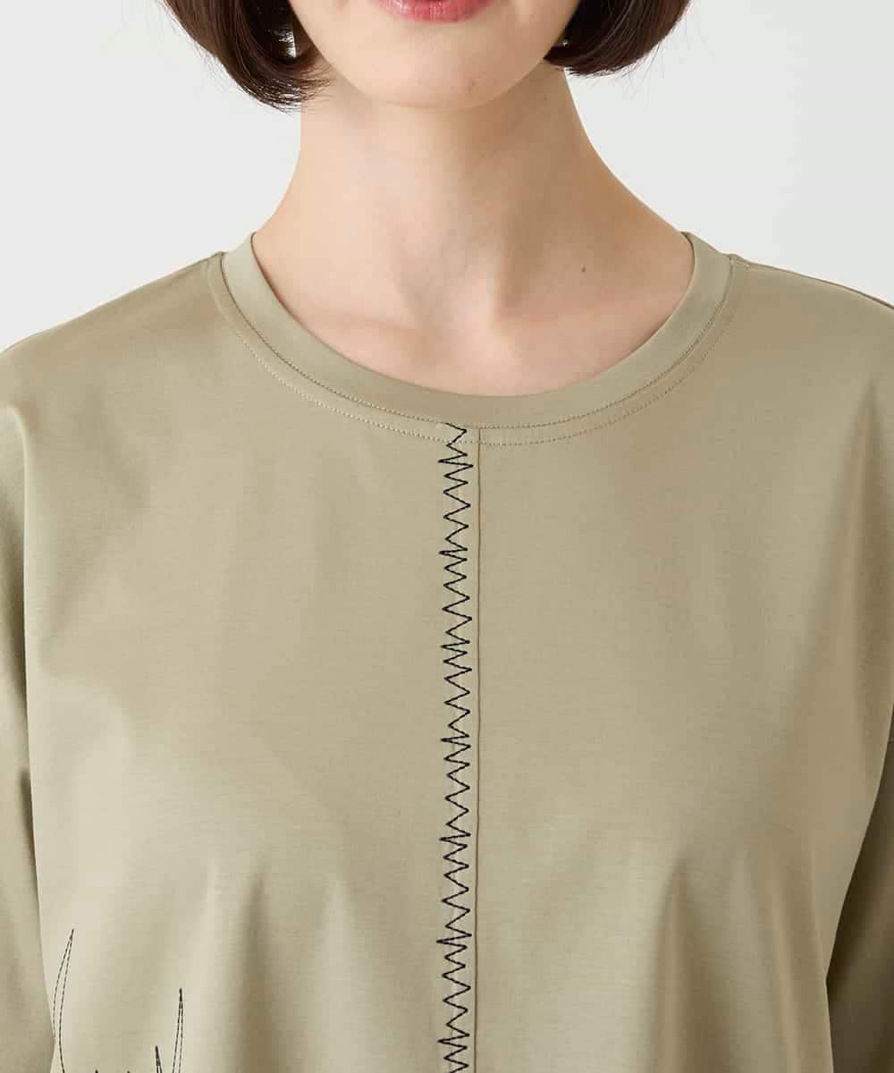 RBKIE10190 HIROKO BIS(ヒロコ ビス) 【接触冷感】ミシンステッチボクシーシルエットTシャツ /洗える カーキ