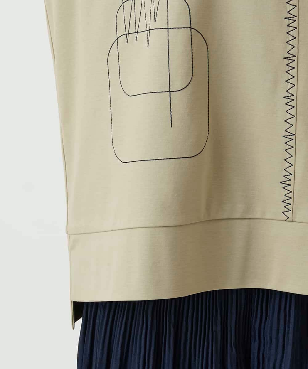 RBKIE10190 HIROKO BIS(ヒロコ ビス) 【接触冷感】ミシンステッチボクシーシルエットTシャツ /洗える カーキ