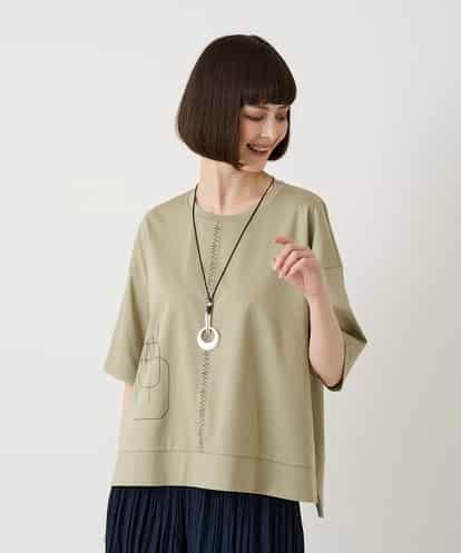 RBKIE10190 HIROKO BIS 【接触冷感】ミシンステッチボクシーシルエットTシャツ /洗える