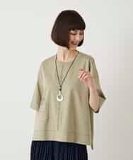RBKIE10190 HIROKO BIS(ヒロコ ビス) 【接触冷感】ミシンステッチボクシーシルエットTシャツ /洗える カーキ