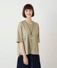 RBKIE10190 HIROKO BIS(ヒロコ ビス) 【接触冷感】ミシンステッチボクシーシルエットTシャツ /洗える カーキ
