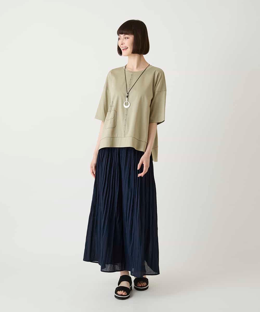 RBKIE10190 HIROKO BIS(ヒロコ ビス) 【接触冷感】ミシンステッチボクシーシルエットTシャツ /洗える カーキ