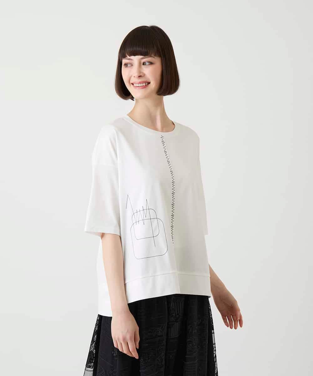 RBKIE10190 HIROKO BIS(ヒロコ ビス) 【接触冷感】ミシンステッチボクシーシルエットTシャツ /洗える カーキ