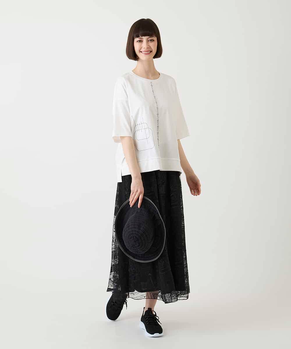 RBKIE10190 HIROKO BIS(ヒロコ ビス) 【接触冷感】ミシンステッチボクシーシルエットTシャツ /洗える カーキ