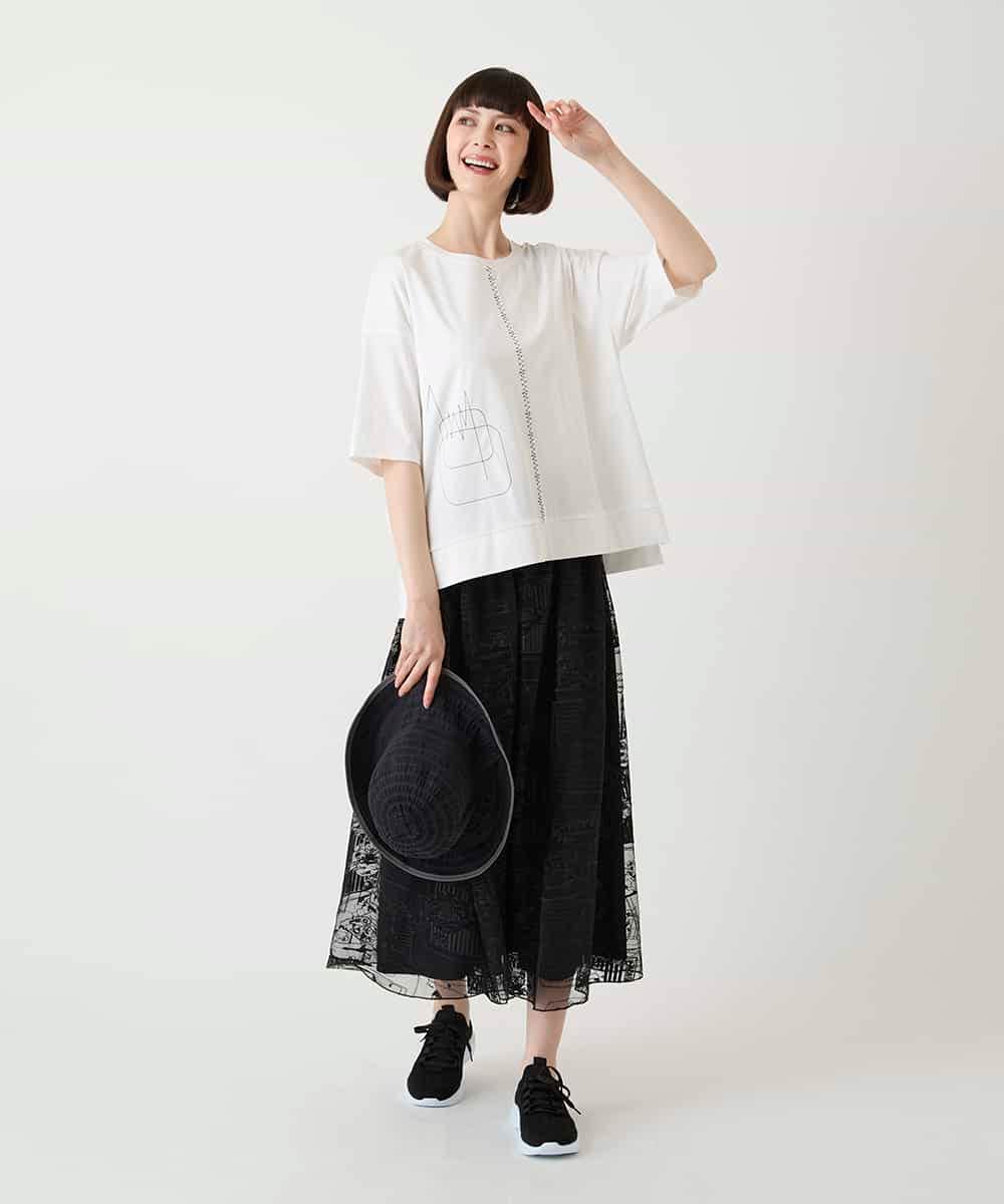 RBKIE10190 HIROKO BIS(ヒロコ ビス) 【接触冷感】ミシンステッチボクシーシルエットTシャツ /洗える カーキ