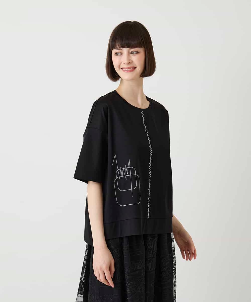 RBKIE10190 HIROKO BIS(ヒロコ ビス) 【接触冷感】ミシンステッチボクシーシルエットTシャツ /洗える カーキ