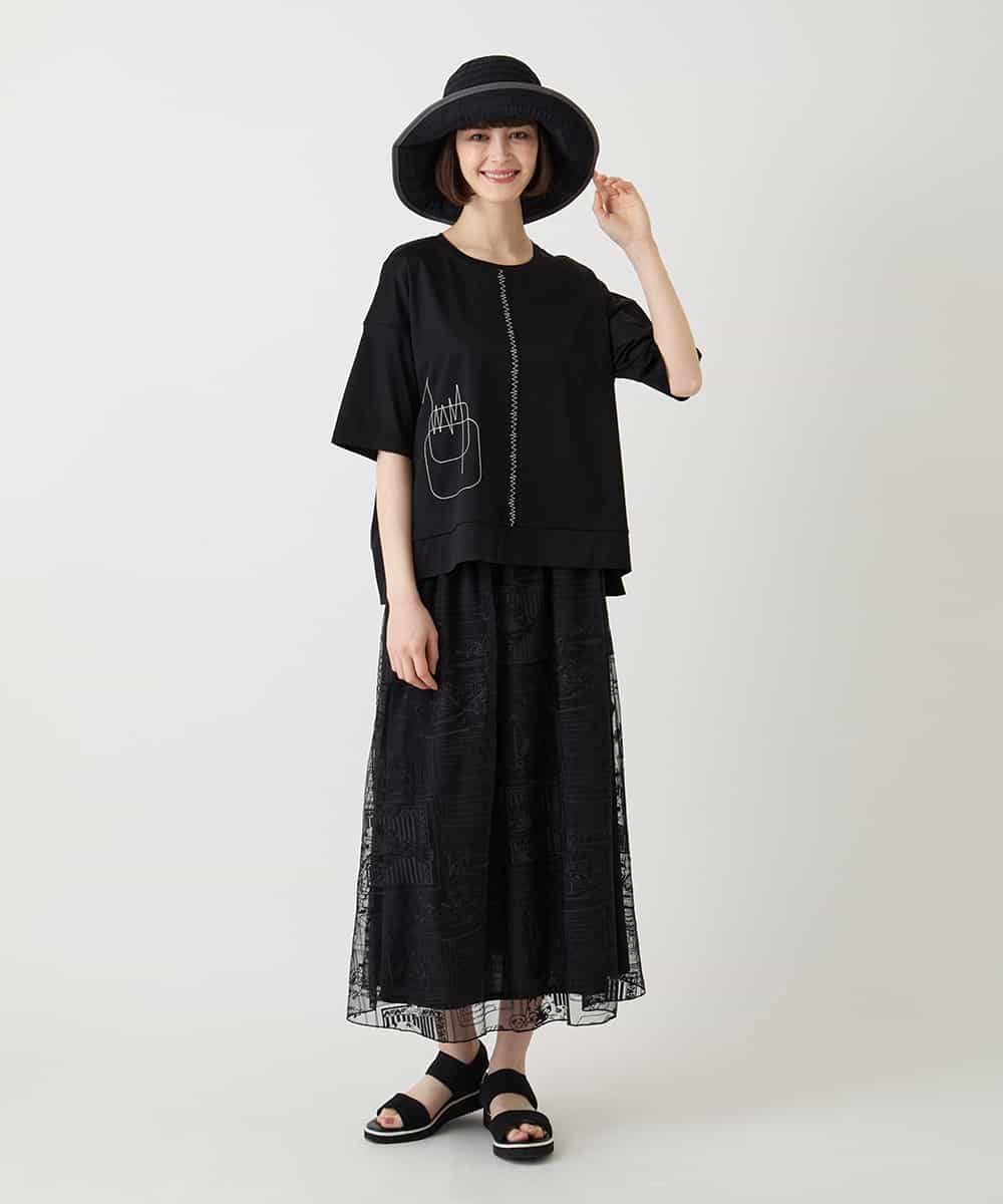 RBKIE10190 HIROKO BIS(ヒロコ ビス) 【接触冷感】ミシンステッチボクシーシルエットTシャツ /洗える カーキ