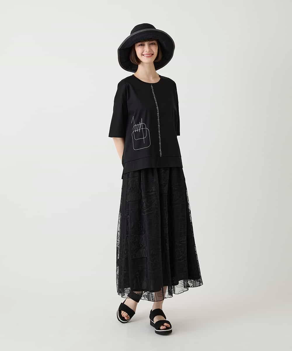 RBKIE10190 HIROKO BIS(ヒロコ ビス) 【接触冷感】ミシンステッチボクシーシルエットTシャツ /洗える カーキ
