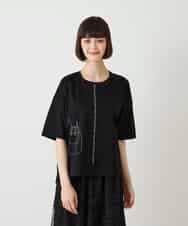 RBKIE10190 HIROKO BIS(ヒロコ ビス) 【接触冷感】ミシンステッチボクシーシルエットTシャツ /洗える ブラック