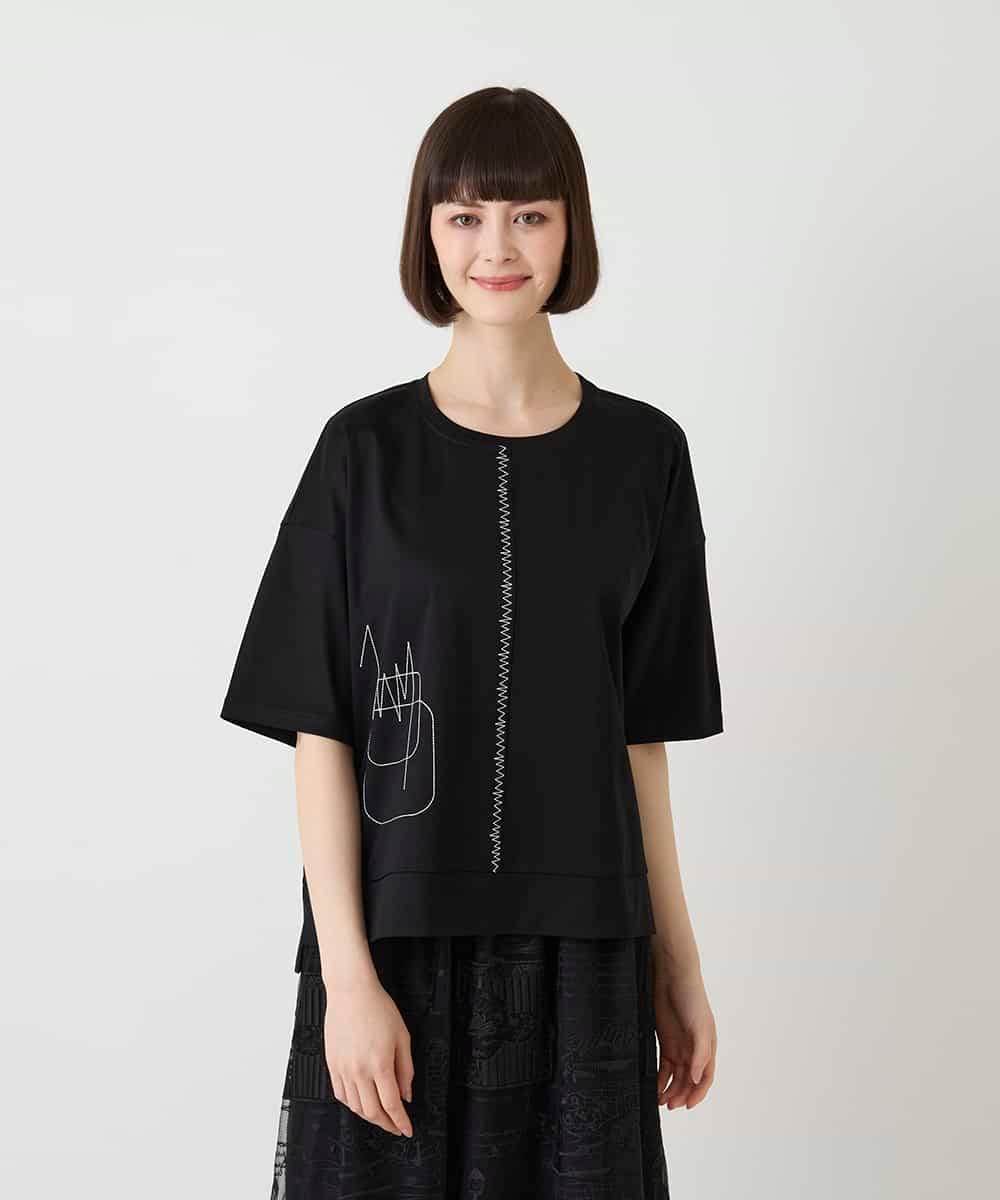 RBKIE10190 HIROKO BIS(ヒロコ ビス) 【接触冷感】ミシンステッチボクシーシルエットTシャツ /洗える ブラック