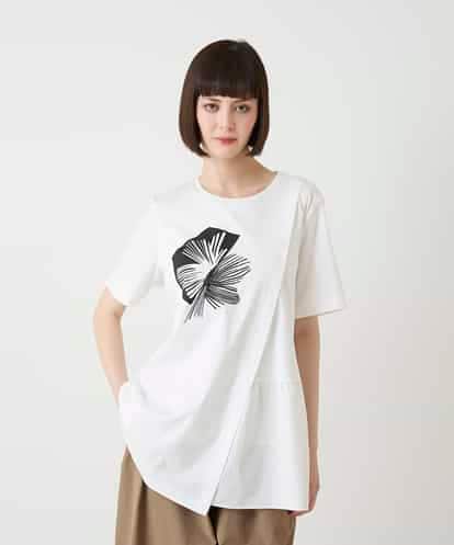 RBKIE12210 HIROKO BIS 【接触冷感】刺繍モチーフアシンメトリーチュニックTシャツ /洗える
