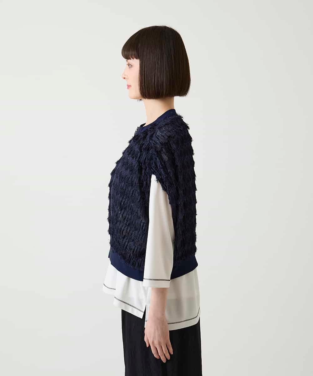 RBKJD01260 HIROKO BIS(ヒロコ ビス) フリンジチュールコンパクトベスト ネイビー