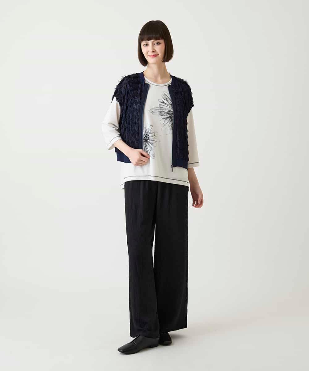RBKJD01260 HIROKO BIS(ヒロコ ビス) フリンジチュールコンパクトベスト ネイビー