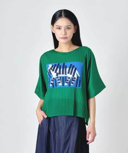 RBKJD05240 HIROKO BIS シマウマプリントプリーツデザインTシャツ