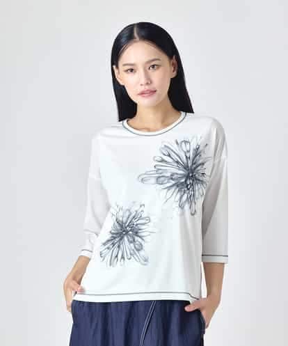 RBKJD08230 HIROKO BIS 線画フラワー七分袖カットソー
