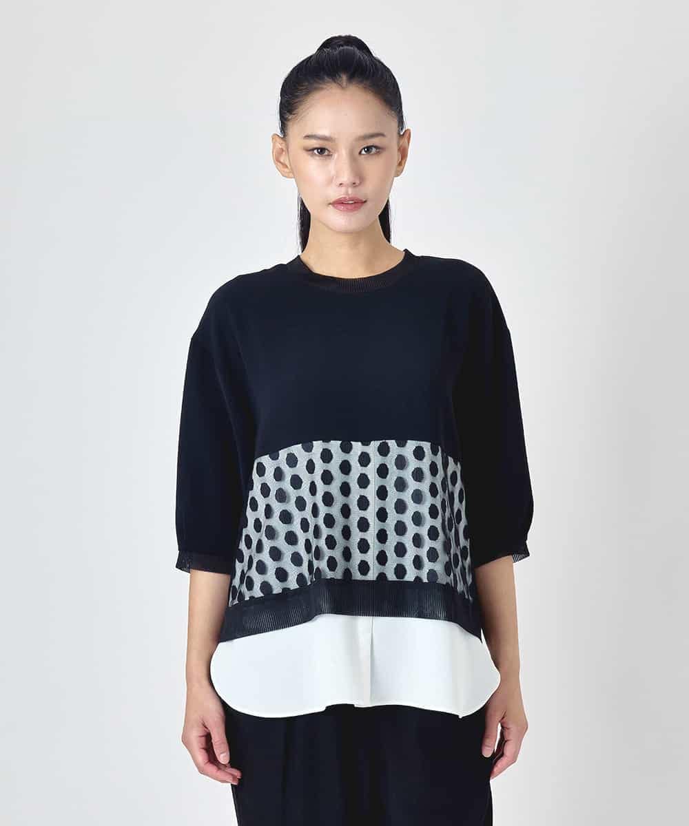 RBKJD09270 HIROKO BIS(ヒロコ ビス) ドットメッシュレイヤードデザイントップス /洗える ブラック