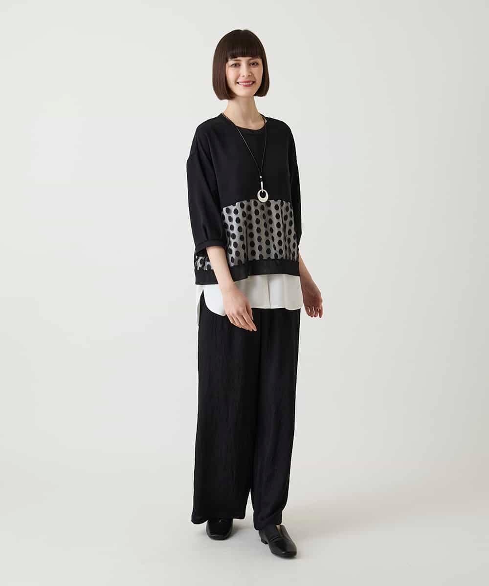 RBKJD09270 HIROKO BIS(ヒロコ ビス) ドットメッシュレイヤードデザイントップス /洗える ブラック