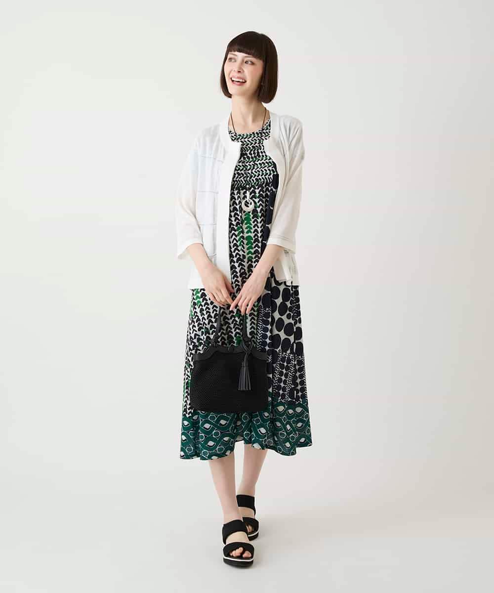 RBPIE06360 HIROKO BIS(ヒロコ ビス) グラフィカルデザインカットソーワンピース /洗濯機で洗える イエローグリーン