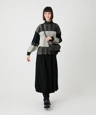RBQLE11330 HIROKO BIS(ヒロコ ビス) 異素材コンビアシンメトリースカート /洗える ブラック
