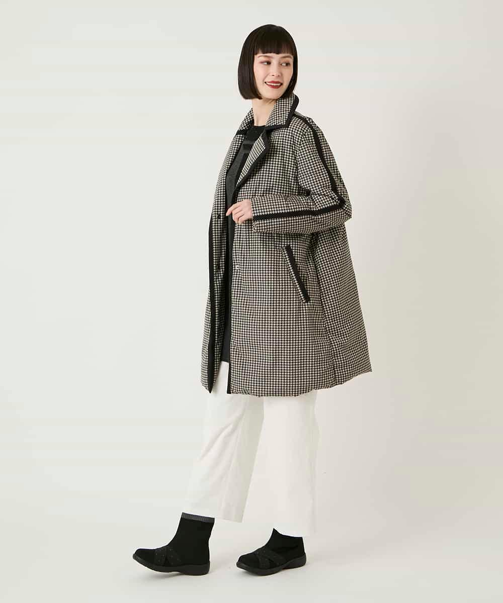 RBUAF01590 HIROKO BIS(ヒロコ ビス) 千鳥プリントテープアクセントダウンコート ブラック