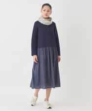 REPDD53360 HIROKO BIS(ヒロコ ビス) 異素材MIXジャージーワンピース /洗える ネイビー