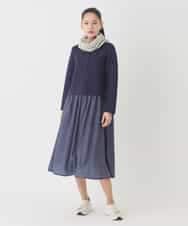 REPDD53360 HIROKO BIS(ヒロコ ビス) 異素材MIXジャージーワンピース /洗える ネイビー