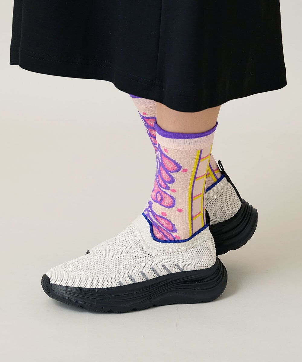 RG8FD01039 TRUNK HIROKO KOSHINO(ヒロココシノ) ファジーフラワージャカードソックス /日本製/洗濯機で洗える ピンク