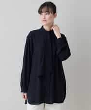 RHBED52450 HIROKO KOSHINO(ヒロココシノ) ドレープタイシフォンブラウス /日本製/洗える ブラック