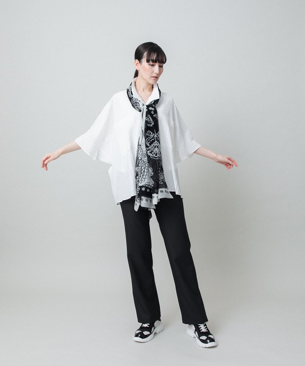RHBFD03540 HIROKO KOSHINO(ヒロココシノ) ダブルポケットサッカーライクシャツ /日本製/洗える ホワイト