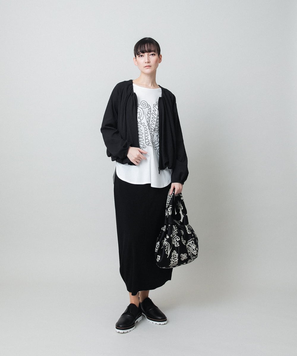 RHBFD05590 HIROKO KOSHINO(ヒロココシノ) タックギャザーノーカラーブルゾン /日本製 ブラック