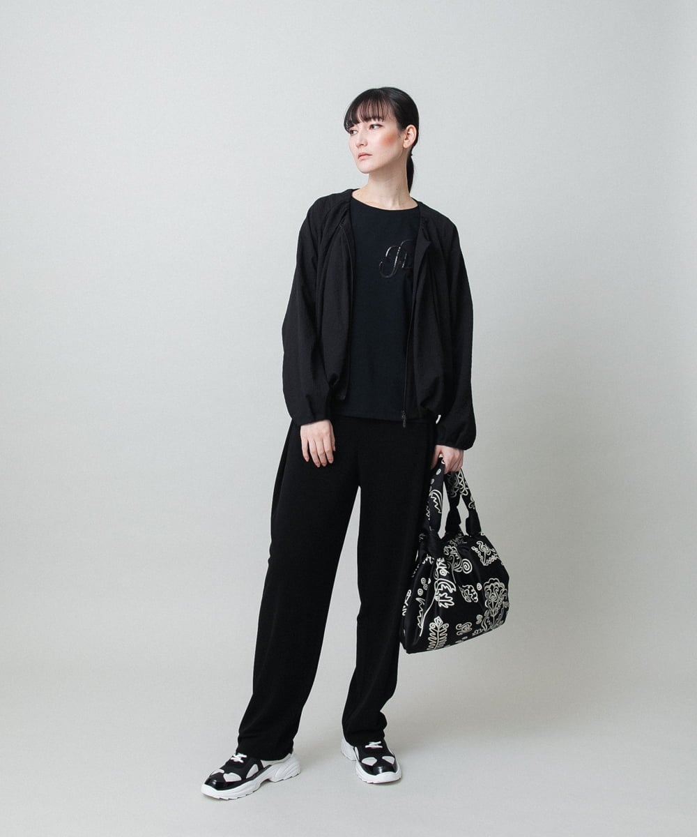 RHBFD05590 HIROKO KOSHINO(ヒロココシノ) タックギャザーノーカラーブルゾン /日本製 ブラック