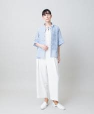 RHBGE23590 HIROKO KOSHINO(ヒロココシノ) ボーダーパターンパネル切り替えブラウス ライトブルー