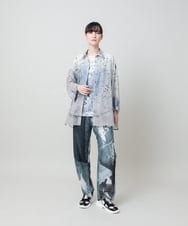 RHBHE06690 HIROKO KOSHINO(ヒロココシノ) 墨絵プリントデザインシャツ /日本製/洗える ブルーグレー