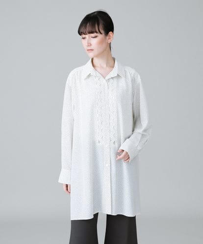 RHBHW33690 HIROKO KOSHINO ドットモノトーンプリントシャツ /洗える