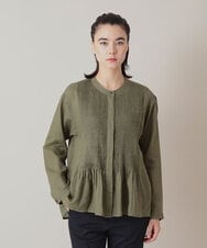 RHBIE11450 HIROKO KOSHINO(ヒロココシノ) ピンタックバンドカラーシャツ/洗える カーキ