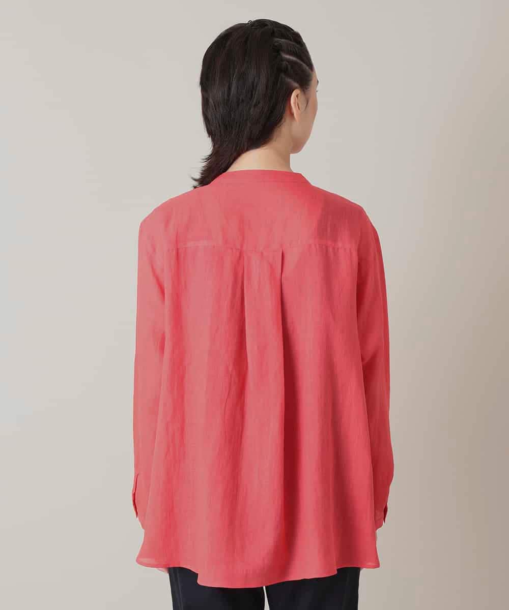 RHBIE11450 HIROKO KOSHINO(ヒロココシノ) ピンタックバンドカラーシャツ/洗える レッド