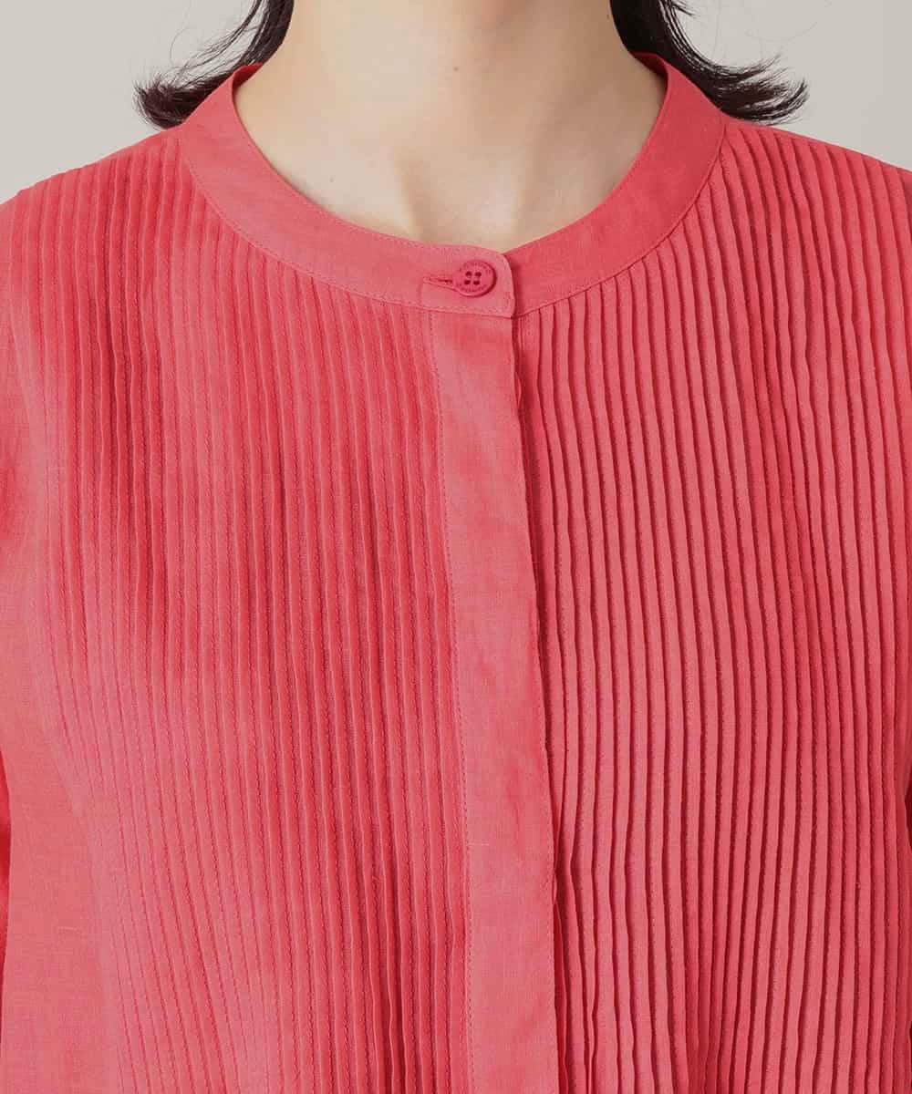 RHBIE11450 HIROKO KOSHINO(ヒロココシノ) ピンタックバンドカラーシャツ/洗える レッド
