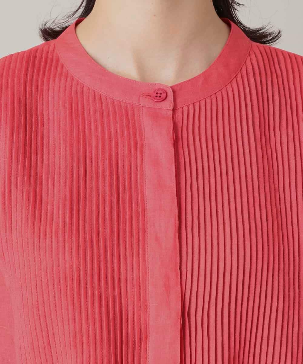 RHBIE11450 HIROKO KOSHINO(ヒロココシノ) ピンタックバンドカラーシャツ/洗える レッド