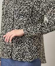 RHBJE20540 HIROKO KOSHINO(ヒロココシノ) アニマル柄サテンプリントブラウス /日本製/洗える ブラック