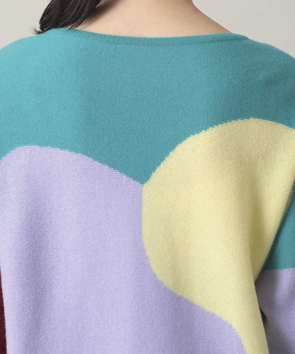 RHFED45690 HIROKO KOSHINO(ヒロココシノ) ブロックアートインターシャドルマンニット/日本製 マルチ