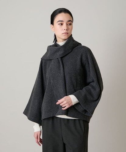 RHJAE12890 HIROKO KOSHINO ストールカラーデザインショートコート /日本製