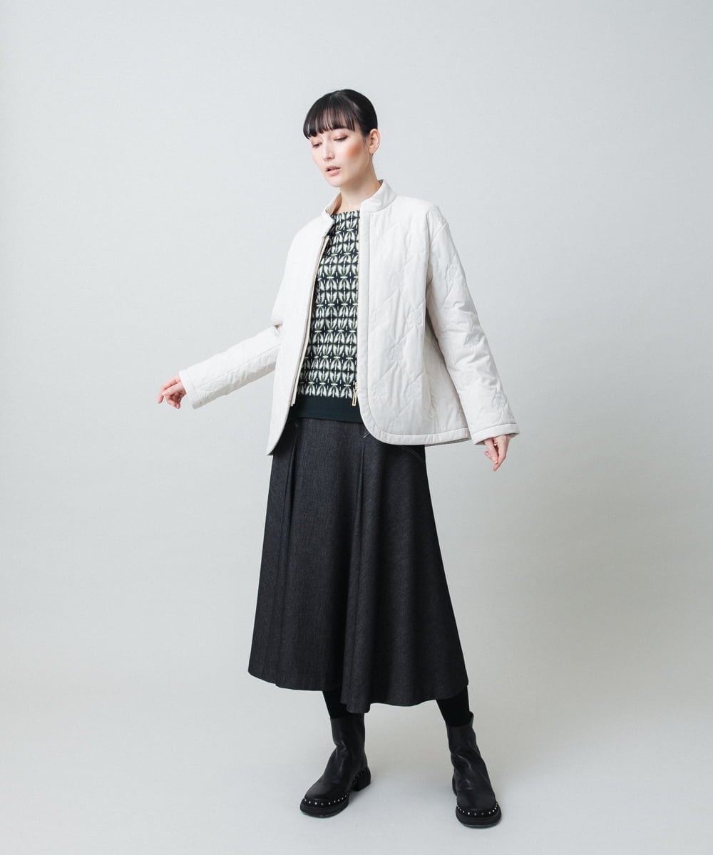 RHJED40890 HIROKO KOSHINO(ヒロココシノ) ロゴ刺繍キルティング中綿入りジャケット アイボリー