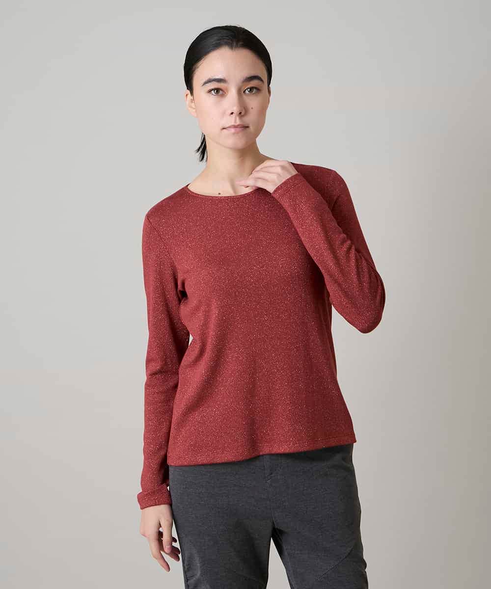 RHKAF23240 HIROKO KOSHINO(ヒロココシノ) ラメジャージーベーシックカットソー レッド